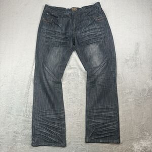 Men’s Jeans 36x32 Black Denim Slim Straight 90s Y2K Whiskering City